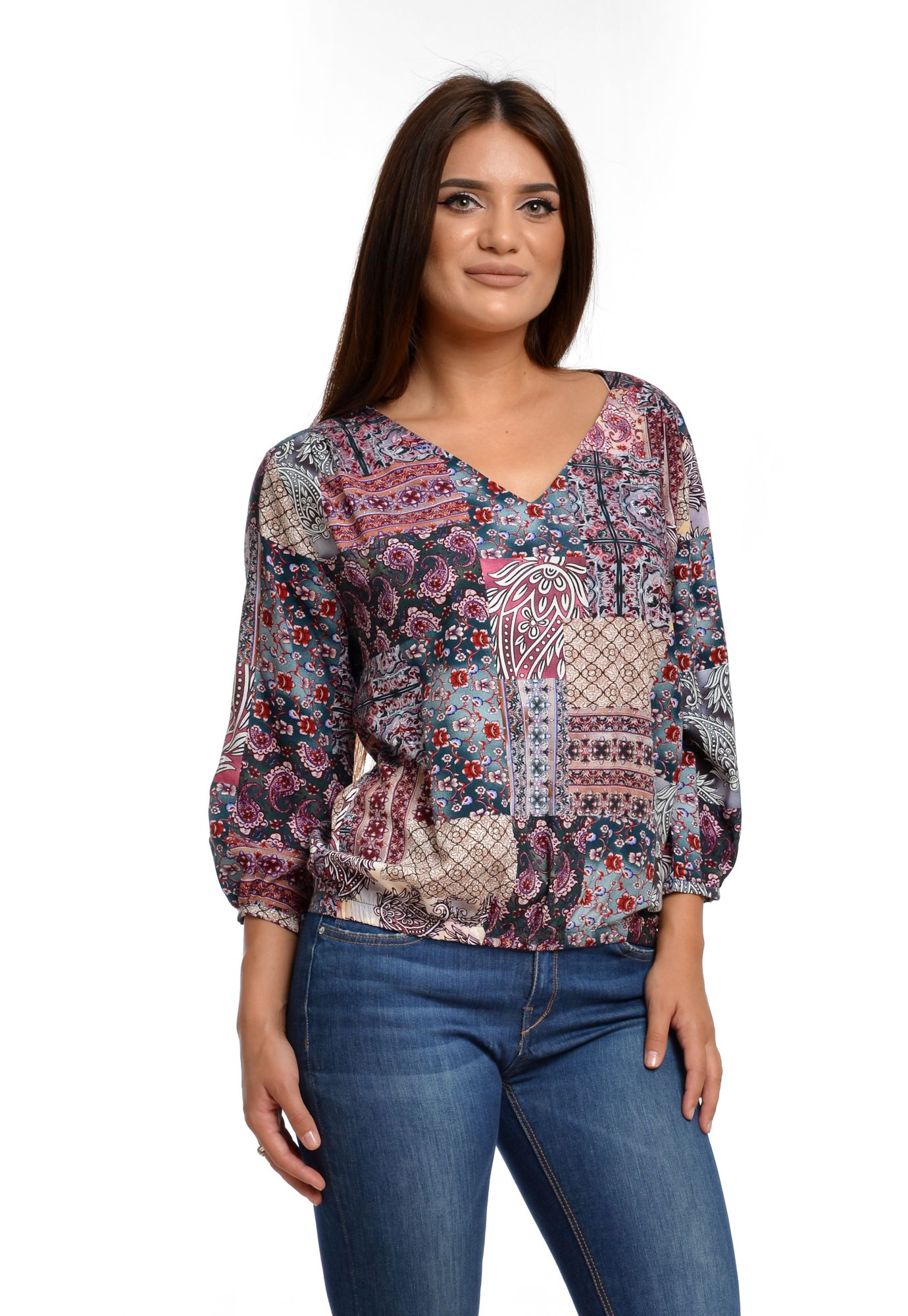 Bluza Dama Muticolora cu imprimeu si decolteu V